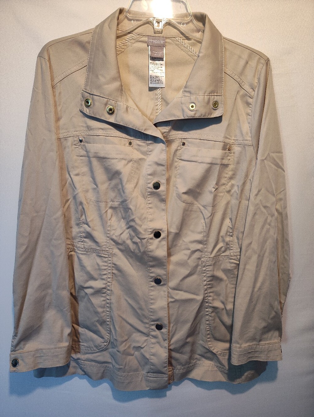 Chico's Taupe Utility Jacket - Lightweight Women’s Coat, Sz 10
